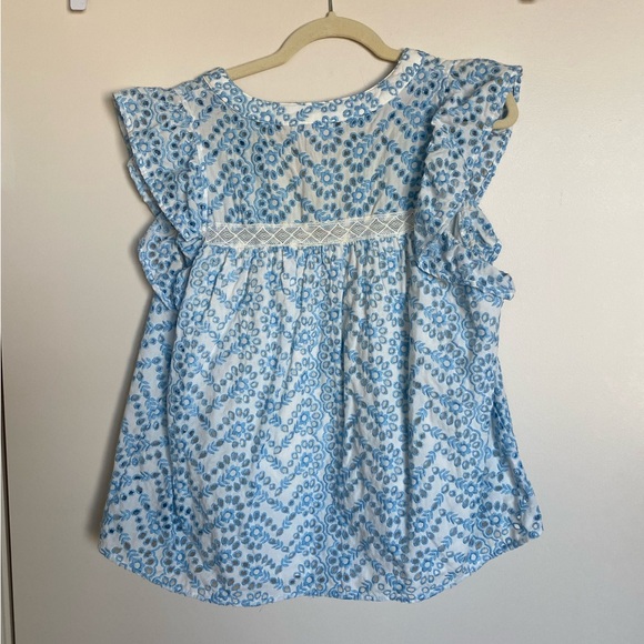 Floral Eyelet Embroidered Button-Up Blouse - Light Blue & White Sleeve - Picture 3 of 6